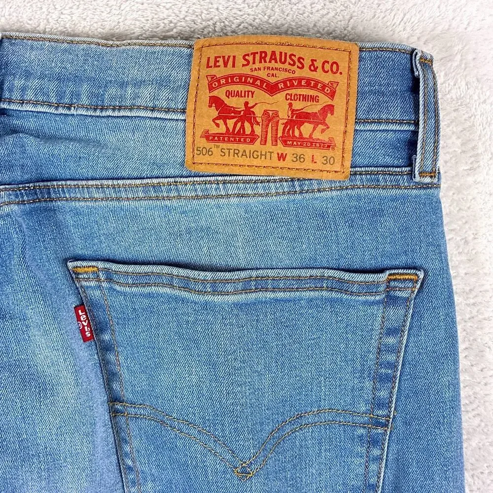 Levis 506 Jeans Men 36x30 Faded Whiskered Straight Leg Classic Preppy